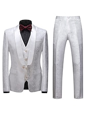 cheap Dinner Party-Men&#039;s Party Tuxedos Sparkle Silver Black Jacquard Tailored Fit 3 Piece Single Breasted One-button