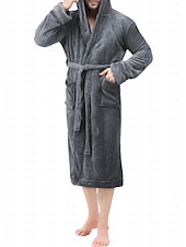 preiswerte Morgenröcke-Herren Schlafanzug Morgenmantel Bademantel 1 pcs Glatt Stilvoll Brautkleider schlicht Komfort Heim Täglich Bett Vlies Komfort Warm Kapuzenpullover Langarm Tasche Herbst Winter Schwarz Dunkelblau