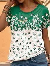 ieftine tricou floral-Pentru femei Tricou Floral Modă Manșon scurt Stil Nautic Topuri obișnuite Casual Concediu Imprimeu Galben Roșu-aprins Albastru piscină Mov Trifoi Vară
