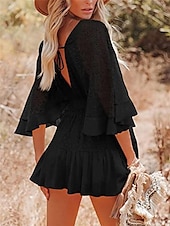 cheap White Lace Dresses-Women&#039;s Mini Dress White Dress Lace Dress Boho Chic Dresses Boho Dress Bohemia A Line Date Regular Fit 3/4 Length Sleeve V Neck Black White Yellow Pink Summer Spring