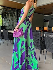 baratos macacão de férias-Mulheres Normal Macacão Roupa de rua Floral Sem Manga Halter pescoço Cintura Alta Imprimir Rua Diário Normal Vermelho Verde Verão