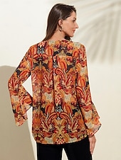 cheap Women&#039;s Graphic Tops-Chiffon Paisley Ruffle Sleeve Blouse