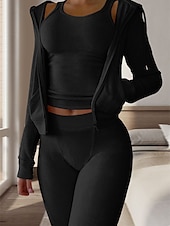 cheap Women&#039;s Sleepwear-Women&#039;s Pajamas Sets 3 Pieces Pure Color Warm Fashion Plush Home Daily Bed Flannel Warm Breathable Hoodie Long Sleeve Hoodie Pant Fall Winter Home Outfits