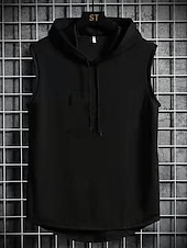 preiswerte Fitness Tank-Tops-Herren Tank Top Weste Unterhemd Ärmelloses Shirt Ärmellos Mit Kapuze Sommer Einfach Mode Designer Basic Urlaub Straße Ausgehen Schwarz Weiß Blau Top T-Shirt für Herren