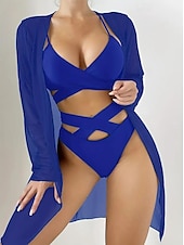 olcso 3 részes bikini szett-Női Szabályos Pizsamák Szexi testek Szettek Sima meleg Szexi Szabadság Otthon Ágy Úszás Nejlon Szabadtéri Rugalmas Ujjatlan Szoknya 3 db Nyár