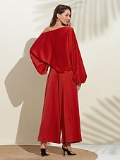 voordelige Women&#039;s Sets-effen culottepak met koude schouder en pofmouwen