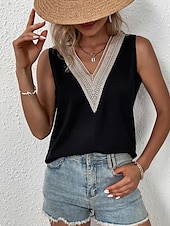 preiswerte Spitzenoberteile-Damen Weiße Elegante Spitzen Tops Loch Bluse Spitzen Top Arbeit Ausgehen Vintage Stylisch Ärmellos Romantische Petite Tops Sommer Urlaub Trag Schwarz Sommer Frühling