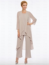 voordelige Broekpakken van mama-Strand Bruiloft Jumpsuit  Pantsuit Moeder van de Bruid Elegante Plus Size Bateau Hals Vloer Lengte Chiffon Mouwloos Wrap Inbegrepen met Effen Kleur om indruk te maken 2025 gratis maat op maat