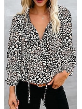 economico Tops Boho-camicia da donna camicia boho camicetta moda floreale geometrico con lacci stampa manica lunga top regolari scollo a V casual festa nero bianco rosa vino rosso primavera&amp;amp;  autunno