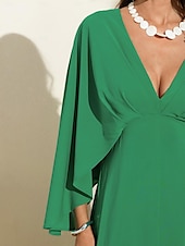 economico Abiti per le feste-abito lungo in chiffon per feste/invitati a matrimoni da donna, verde, scollo a V, maniche a dolman, design a mantello, per stupire 2024