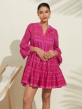 Damskie Codzienne sukienki Letnie sukienki Różowa sukienka Rumiany róż Rękaw 3/4 Geometryczny Wzór w paski %100 Pamuk Falbana Falbany Luźna Wiosna i lato Boho Walentynki Prosty styl mody Urlop Plaża tanie drukowana sukienka na co dzień-Damskie Codzienne sukienki Letnie sukienki Różowa sukienka Rumiany róż Rękaw 3/4 Geometryczny Wzór w paski %100 Pamuk Falbana Falbany Luźna Wiosna i lato Boho Walentynki Prosty styl mody Urlop Plaża