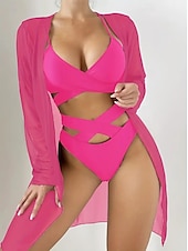 olcso 3 részes bikini szett-Női Szabályos Pizsamák Szexi testek Szettek Sima meleg Szexi Szabadság Otthon Ágy Úszás Nejlon Szabadtéri Rugalmas Ujjatlan Szoknya 3 db Nyár