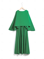 economico Abiti per le feste-abito lungo in chiffon per feste/invitati a matrimoni da donna, verde, scollo a V, maniche a dolman, design a mantello, per stupire 2024