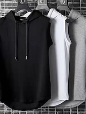 preiswerte Fitness Tank-Tops-Herren Tank Top Weste Unterhemd Ärmelloses Shirt Ärmellos Mit Kapuze Sommer Einfach Mode Designer Basic Urlaub Straße Ausgehen Schwarz Weiß Blau Top T-Shirt für Herren