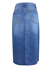 abordables Jupes unies-Femme Jupe Trapèze Jupe mi-longue en jean Mode Décontractées Midi Taille haute Jupes Couleur Pleine Poche Pointes fourchues Plein Air du quotidien Bleu Bleu clair Eté Jean