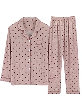 voordelige Nachtkleding voor dames-dames pyjama sets hart raster / ruit mode comfort zacht thuis dagelijks bed satijn zijde ademend revers lange mouw shirt broek knoop zak herfst winter thuis outfits