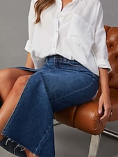 abordables Jupes unies-Femme Jupe Trapèze Jupe mi-longue en jean Mode Décontractées Midi Taille haute Jupes Couleur Pleine Poche Pointes fourchues Plein Air du quotidien Bleu Bleu clair Eté Jean