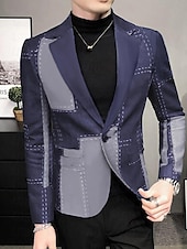 preiswerte Herren bedruckte Blazer-Herren Blumen Karo Langarm Umlegekragen Mode Streetwear Geschäftlich Arbeit Büro-Outfit Ausgehen Knöpfe Druck