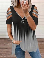 abordables Tops sexys de mujer-Blusa Mujer Rosa Azul Piscina Naranja Inodoro Estampado Reluciente Calle Cita Diario Escote en Pico Holgado S