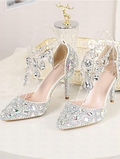 Χαμηλού Κόστους Νύφη-Πολυτελείς γόβες νύφης από κρύσταλλο – λαμπερά νυφικά παπούτσια με στρας και αλυσίδα για λαμπερή αίθουσα χορού και πολυτελή τελετή