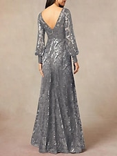 cheap Floor Length-A-Line Mother of the Bride Dress Formal Wedding Guest Elegant Jewel Neck Floor Length Chiffon Sequined Long Sleeve with Sequin 2025 free custom size