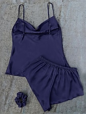 billige Nattøy for damer-pyjamassett for kvinner 3 deler ren farge moteelskere komfort hjem daglig seng sateng silke pustende stropper ermeløse stropp topp shorts ryggløs elastisk midje sommer vår hjemmeantrekk
