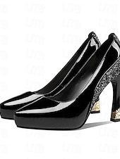 baratos Convidado do casamento-Sapatos de plataforma femininos – salto alto com bico redondo e detalhes brilhantes, ideais para convidadas de casamento, escritório e festas.