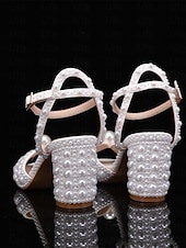 baratos Bride-Luxury Pearl Wedding Heels for Bride – Elegant Block Heel Bridal Shoes for Church &amp; Ballroom Weddings