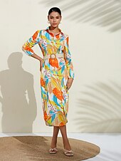 voordelige casual jurkje met print-Midi-overhemdjurk met bloemenprint en v-hals