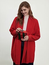 Недорогие женские кардиганы-кардиган в рубчик из полиэстера, однотонный, с длинными рукавами