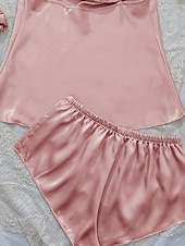 billige Nattøy for damer-pyjamassett for kvinner 3 deler ren farge moteelskere komfort hjem daglig seng sateng silke pustende stropper ermeløse stropp topp shorts ryggløs elastisk midje sommer vår hjemmeantrekk