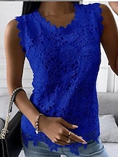 Women's Camisole Tank Top Eyelet top White Lace Shirt Women's Black White Pink Solid Color Lace Street Daily Fashion Round Neck S 12