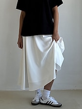 billige Chiffon skjørt-Dame الالتفاف Huske Langt skjørt Elegant Mote Maksi Høy Midje Skjørt Ensfarget Gate Daglig Svart Hvit Kakifarget Sommer Sateng