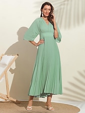 abordables robe décontractée-robe d&#039;invité de mariage pour femme maxi bleu col en v manches dolman plissée en mousseline de soie