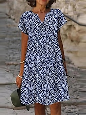 abordables Robe Boho-Robe Mini Femme Jersey en Coton Élasthanne Fleurie À Volants Col en V Décontractée Vacances Manches Courtes Été