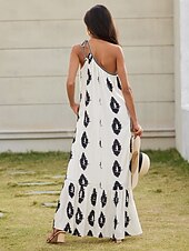economico abito casual stampato-maxi abito in raso con stampa geometrica