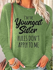 abordables T-shirt Humor &amp; Citations-T-shirt femme à manches longues lettre famille mode col rond regular tops impression quotidienne week-end noir rose bleu vert kaki printemps  automne printemps automne hiver préautomne