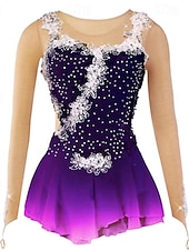 preiswerte Eiskunstlaufkleider-Eiskunstlaufkleid Damen Mädchen Eislaufen Kleider Austattungen Hellgelb Yan-pink  Violett Blume Gitter Spandex Spitze Hochelastisch Ausbildung Wettbewerb Eiskunstlaufkleidung Blume Dummes Licht