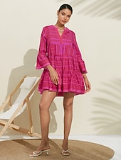 Damskie Codzienne sukienki Letnie sukienki Różowa sukienka Rumiany róż Rękaw 3/4 Geometryczny Wzór w paski %100 Pamuk Falbana Falbany Luźna Wiosna i lato Boho Walentynki Prosty styl mody Urlop Plaża tanie drukowana sukienka na co dzień-Damskie Codzienne sukienki Letnie sukienki Różowa sukienka Rumiany róż Rękaw 3/4 Geometryczny Wzór w paski %100 Pamuk Falbana Falbany Luźna Wiosna i lato Boho Walentynki Prosty styl mody Urlop Plaża