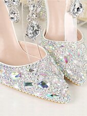 Χαμηλού Κόστους Νύφη-Πολυτελείς γόβες νύφης από κρύσταλλο – λαμπερά νυφικά παπούτσια με στρας και αλυσίδα για λαμπερή αίθουσα χορού και πολυτελή τελετή