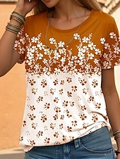 ieftine tricou floral-Pentru femei Tricou Floral Modă Manșon scurt Stil Nautic Topuri obișnuite Casual Concediu Imprimeu Galben Roșu-aprins Albastru piscină Mov Trifoi Vară