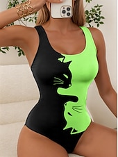 abordables Maillots de bain une pièce-Maillots de bain pour femmes Maillot de bain une pièce Imprimé chat Vêtements de plage Vacances Maillots de bain