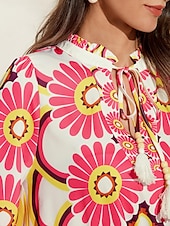 economico camicie, top e camicette-camicia con scollo a V e stampa floreale in raso