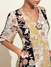 abordables robe décontractée imprimée-robe longue fleurie avec poche zippée