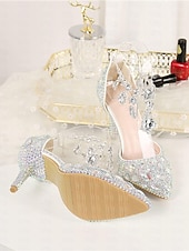 Χαμηλού Κόστους Νύφη-Πολυτελείς γόβες νύφης από κρύσταλλο – λαμπερά νυφικά παπούτσια με στρας και αλυσίδα για λαμπερή αίθουσα χορού και πολυτελή τελετή