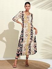 abordables robe décontractée imprimée-robe longue fleurie avec poche zippée