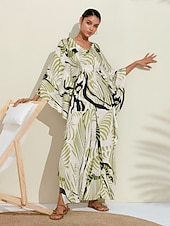 abordables robe décontractée imprimée-Robe longue en satin à fleurs, col en V, robe caftan