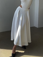 billige Chiffon skjørt-Dame الالتفاف Huske Langt skjørt Elegant Mote Maksi Høy Midje Skjørt Ensfarget Gate Daglig Svart Hvit Kakifarget Sommer Sateng