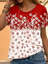 ieftine tricou floral-Pentru femei Tricou Floral Modă Manșon scurt Stil Nautic Topuri obișnuite Casual Concediu Imprimeu Galben Roșu-aprins Albastru piscină Mov Trifoi Vară