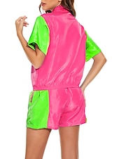 זול תלבושות-שנות ה-80 היפ הופ סגנון רחוב תלבושות ג'קט שורטים דיסקו קולור בלוק תחפושות בגדי ריקוד גברים בגדי ריקוד נשים נשף מסכות מפלגה לבוש ליום יום יומי\קז'ואל מבוגרים מעיל מכנסיים קיץ